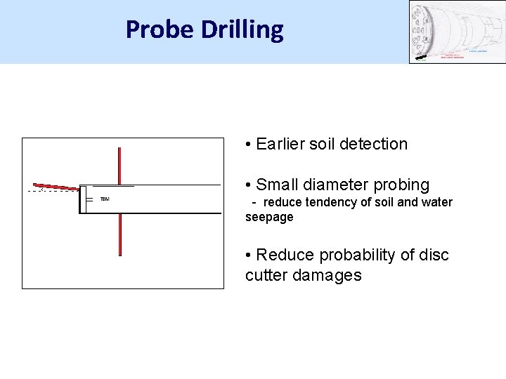 Probe Drilling • Earlier soil detection • Small diameter probing - reduce tendency of
