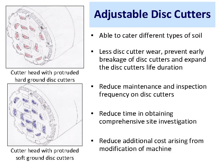 Adjustable Disc Cutters • Able to cater different types of soil Cutter head with