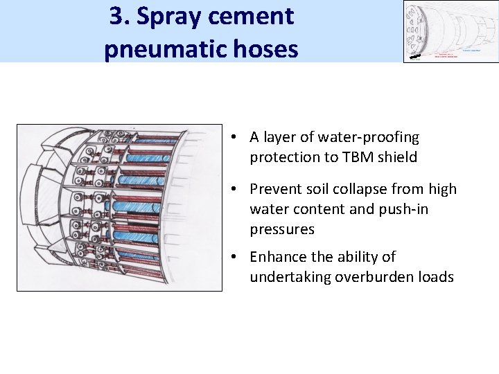 3. Spray cement pneumatic hoses • A layer of water-proofing protection to TBM shield