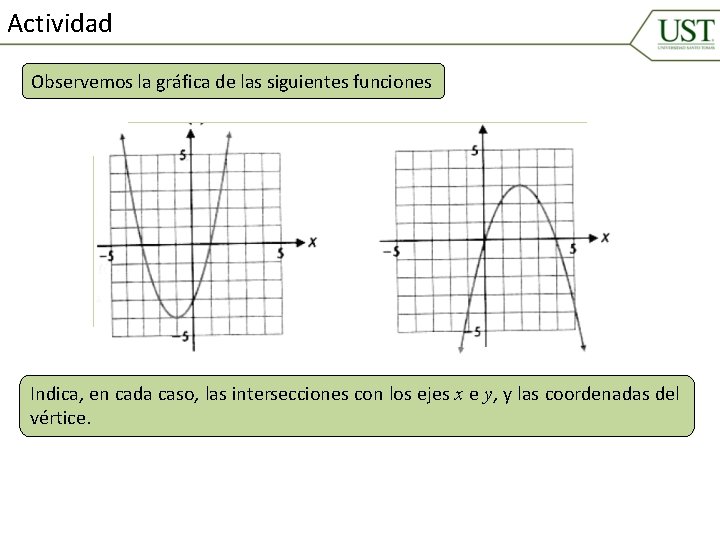 Actividad Observemos la gráfica de las siguientes funciones Indica, en cada caso, las intersecciones