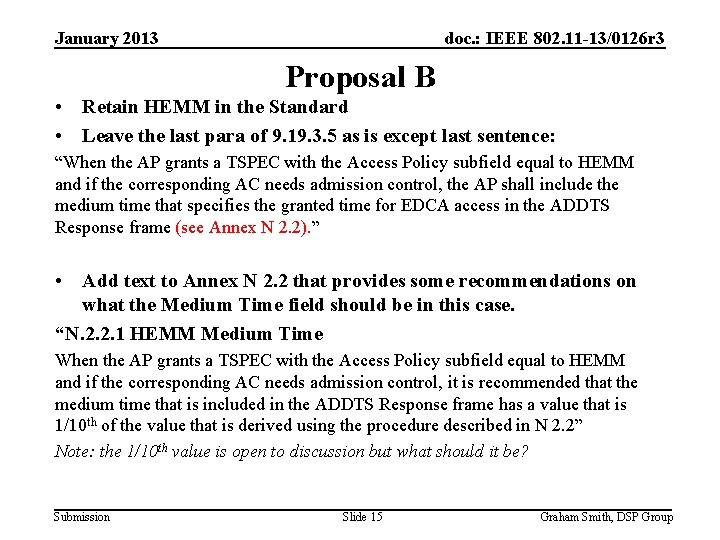 January 2013 doc. : IEEE 802. 11 -13/0126 r 3 Proposal B • Retain