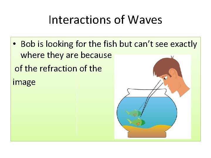 Interactions of Waves • Bob is looking for the fish but can’t see exactly