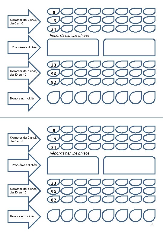 88 Compter de 2 en 2, de 5 en 5 15 24 Réponds par 88 Compter de 2 en 2, de 5 en 5 15 24 Réponds par