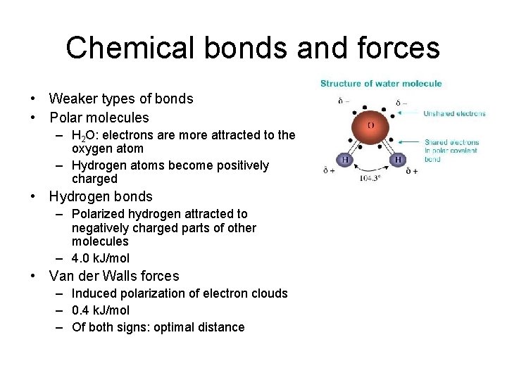 Chemical bonds and forces • Weaker types of bonds • Polar molecules – H Chemical bonds and forces • Weaker types of bonds • Polar molecules – H