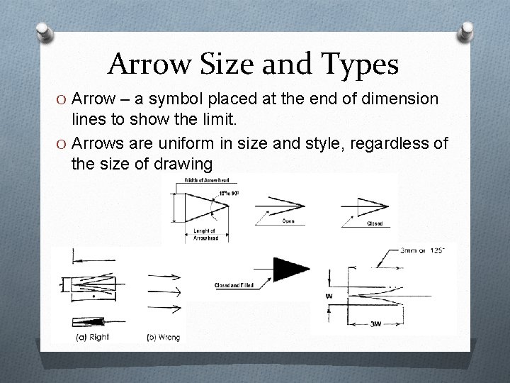 Arrow Size and Types O Arrow – a symbol placed at the end of