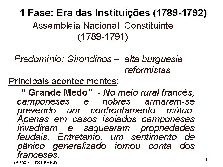1 Fase: Era das Instituições (1789 -1792) Assembleia Nacional Constituinte (1789 -1791) Predomínio: Girondinos