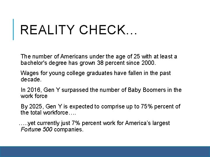REALITY CHECK… The number of Americans under the age of 25 with at least