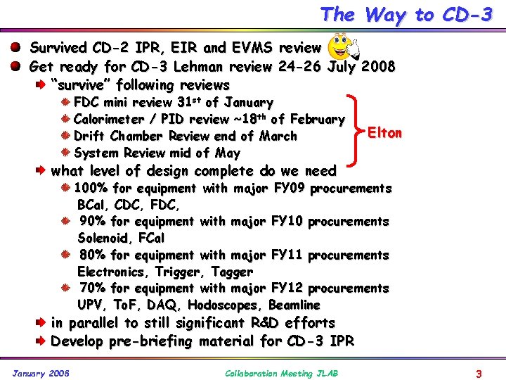 The Way to CD-3 Survived CD-2 IPR, EIR and EVMS review Get ready for