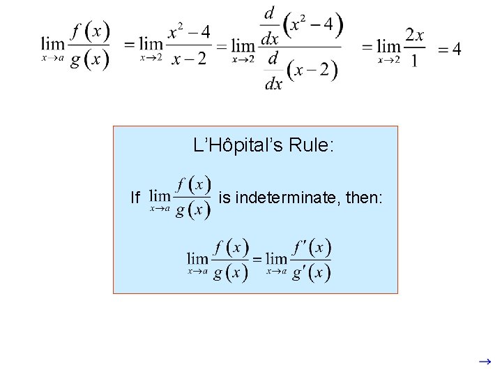 L’Hôpital’s Rule: If is indeterminate, then: 