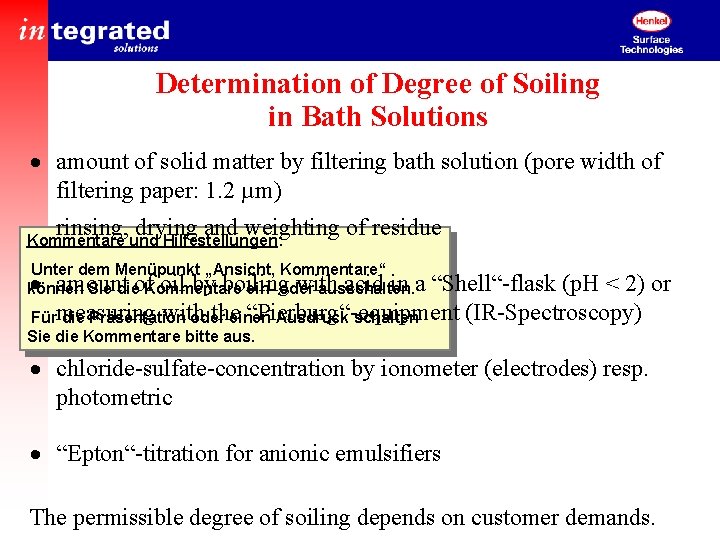 Determination of Degree of Soiling in Bath Solutions · amount of solid matter by