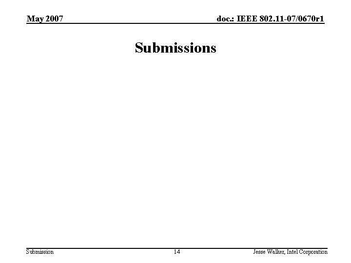 May 2007 doc. : IEEE 802. 11 -07/0670 r 1 Submissions Submission 14 Jesse