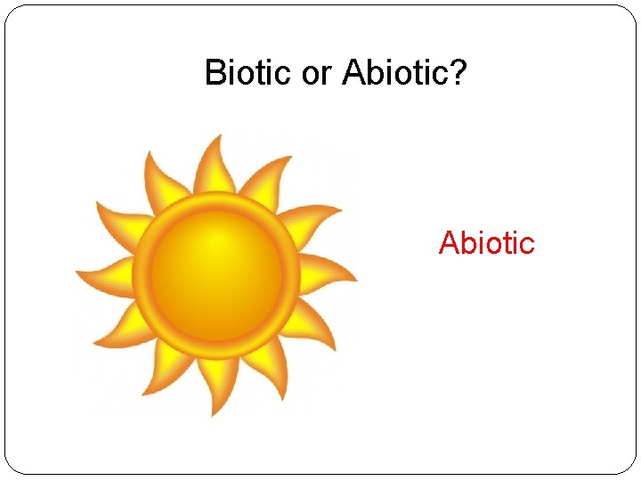 Biotic or Abiotic? Abiotic 