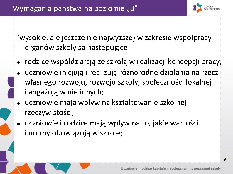 Wymagania państwa na poziomie „B” (wysokie, ale jeszcze nie najwyższe) w zakresie współpracy organów