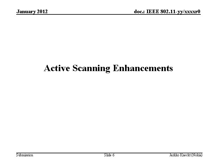 January 2012 doc. : IEEE 802. 11 -yy/xxxxr 0 Active Scanning Enhancements Submission Slide