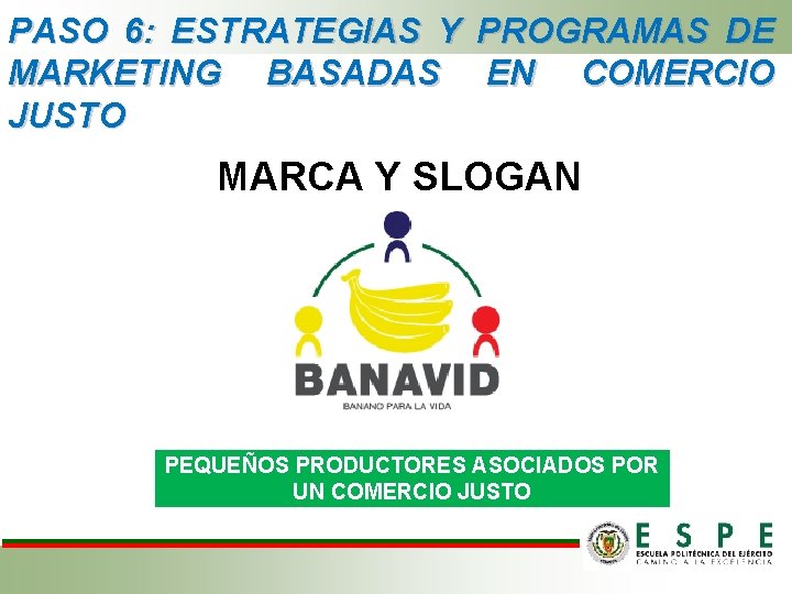 PASO 6: ESTRATEGIAS Y PROGRAMAS DE MARKETING BASADAS EN COMERCIO JUSTO MARCA Y SLOGAN PASO 6: ESTRATEGIAS Y PROGRAMAS DE MARKETING BASADAS EN COMERCIO JUSTO MARCA Y SLOGAN