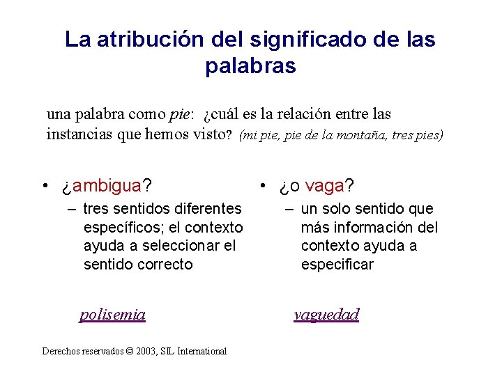 La atribución del significado de las palabras una palabra como pie: ¿cuál es la