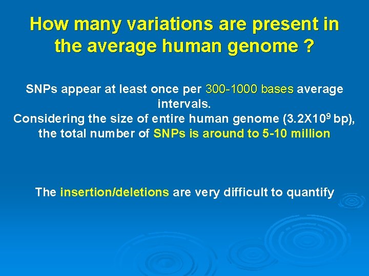 How many variations are present in the average human genome ? SNPs appear at