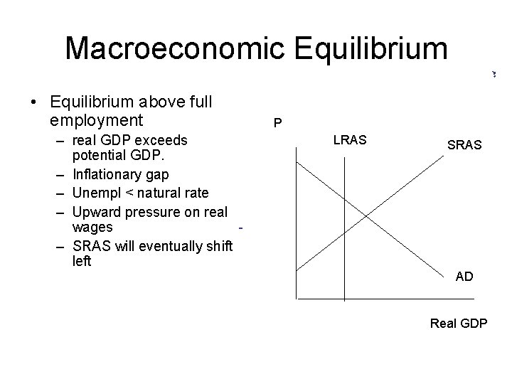 Macroeconomic Equilibrium • Equilibrium above full employment – real GDP exceeds potential GDP. –