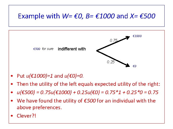 Example with W= € 0, B= € 1000 and X= € 500 € 1000