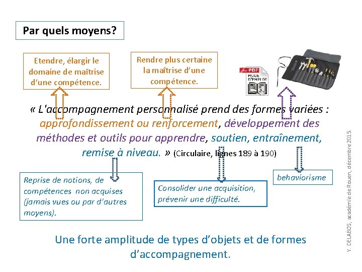 Par quels moyens? Rendre plus certaine la maîtrise d’une compétence. « L'accompagnement personnalisé prend