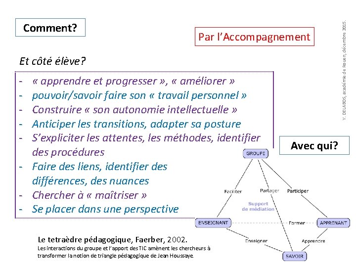 Par l’Accompagnement Et côté élève? - « apprendre et progresser » , « améliorer