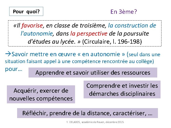 En 3ème? Pour quoi? «Il favorise, en classe de troisième, la construction de l'autonomie,