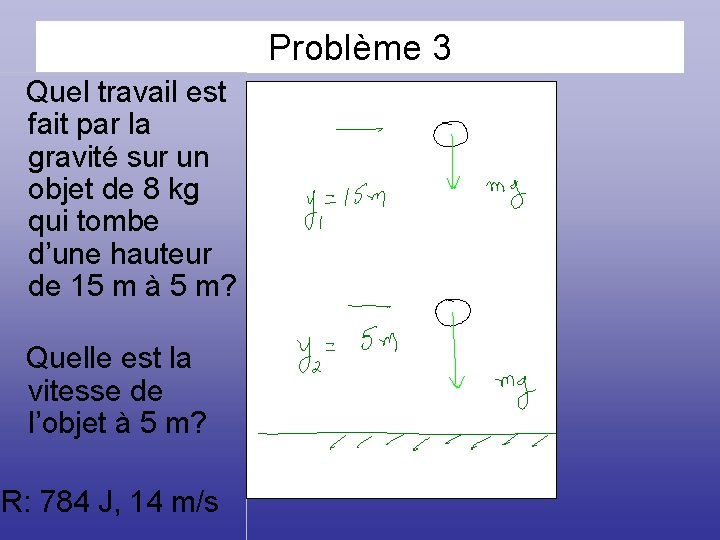 Problème 3 Quel travail est fait par la gravité sur un objet de 8