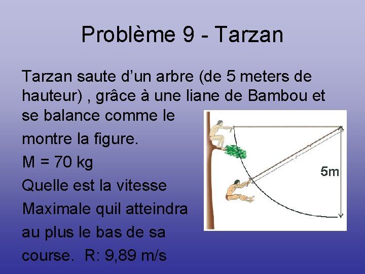 Problème 9 - Tarzan saute d’un arbre (de 5 meters de hauteur) , grâce