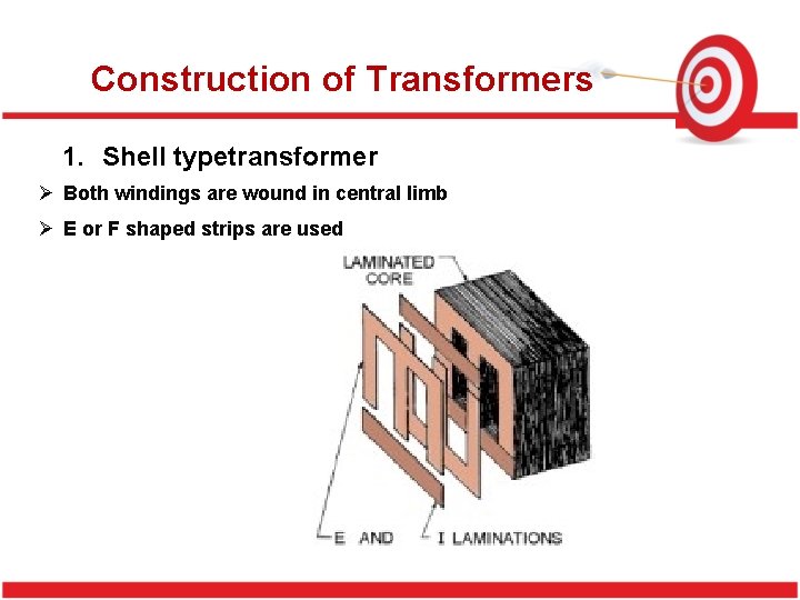Construction of Transformers 1. Shell typetransformer Ø Both windings are wound in central limb