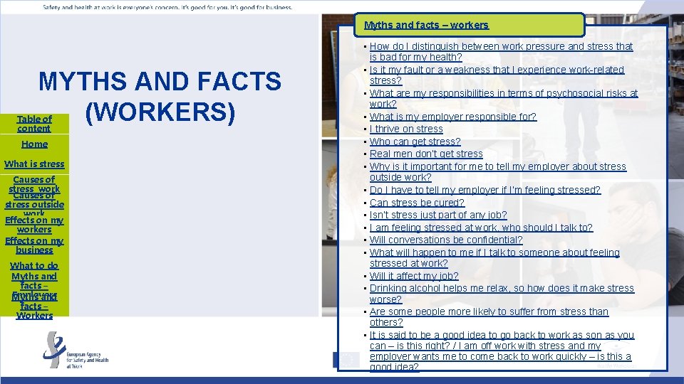 Myths and facts – workers MYTHS AND FACTS (WORKERS) Table of content Home What