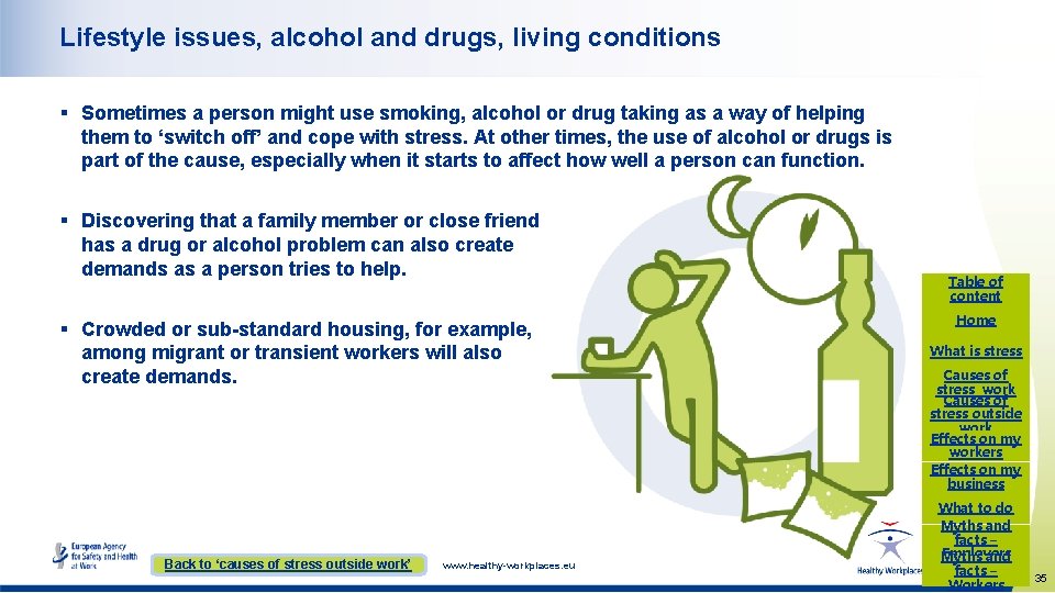 Lifestyle issues, alcohol and drugs, living conditions § Sometimes a person might use smoking,