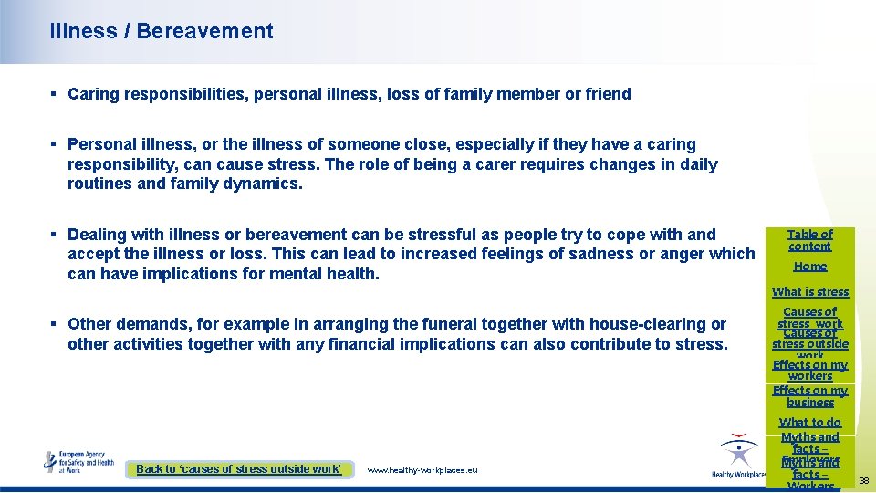 Illness / Bereavement § Caring responsibilities, personal illness, loss of family member or friend