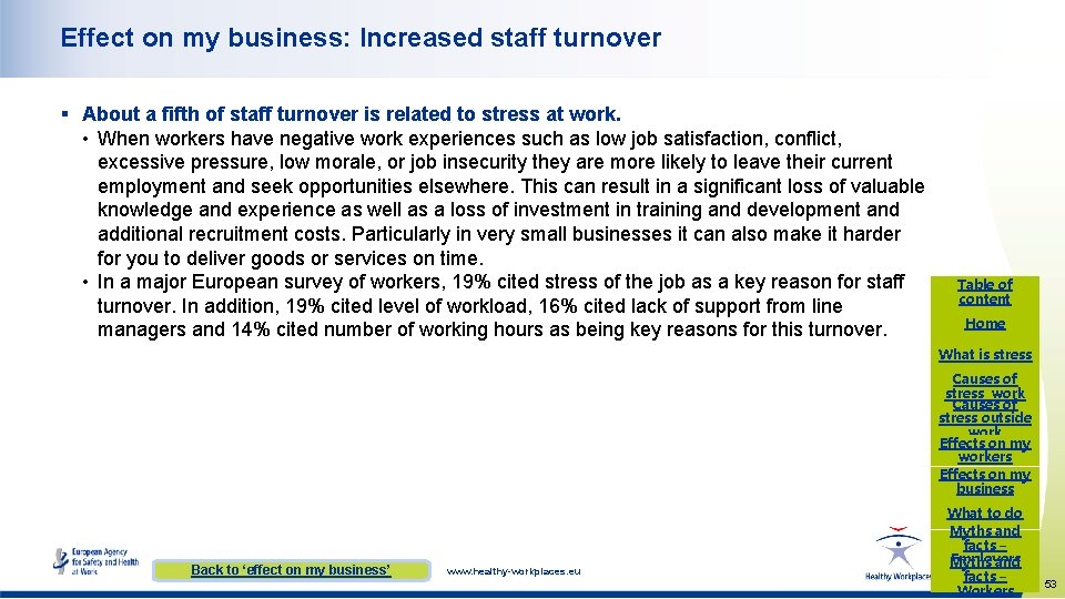 Effect on my business: Increased staff turnover § About a fifth of staff turnover Effect on my business: Increased staff turnover § About a fifth of staff turnover