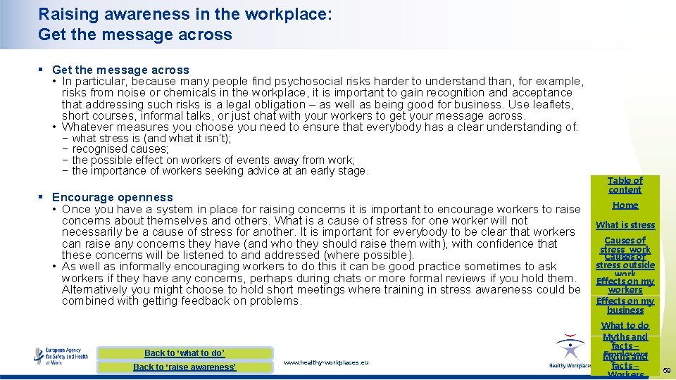 Raising awareness in the workplace: Get the message across § Get the message across Raising awareness in the workplace: Get the message across § Get the message across