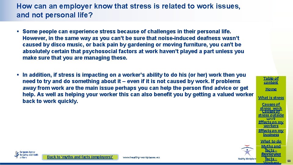 How can an employer know that stress is related to work issues, and not