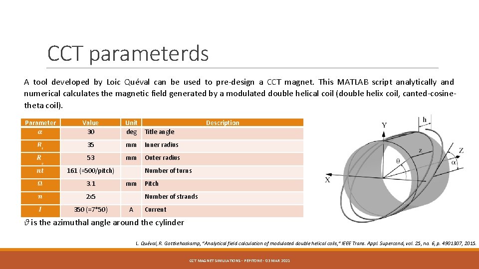 CCT parameterds A tool developed by Loic Quéval can be used to pre-design a