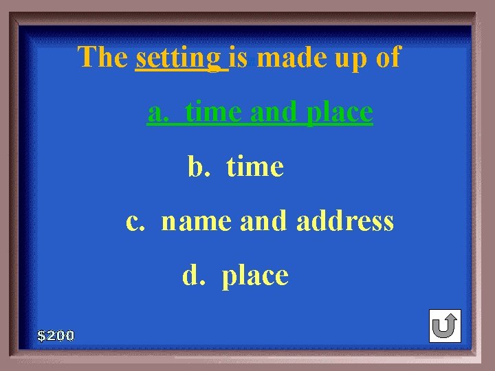 The setting is made up of 1 - 100 6 -200 A a. time