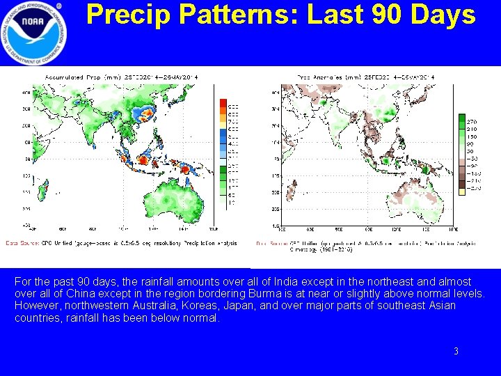 Precip Patterns: Last 90 Days For the past 90 days, the rainfall amounts over