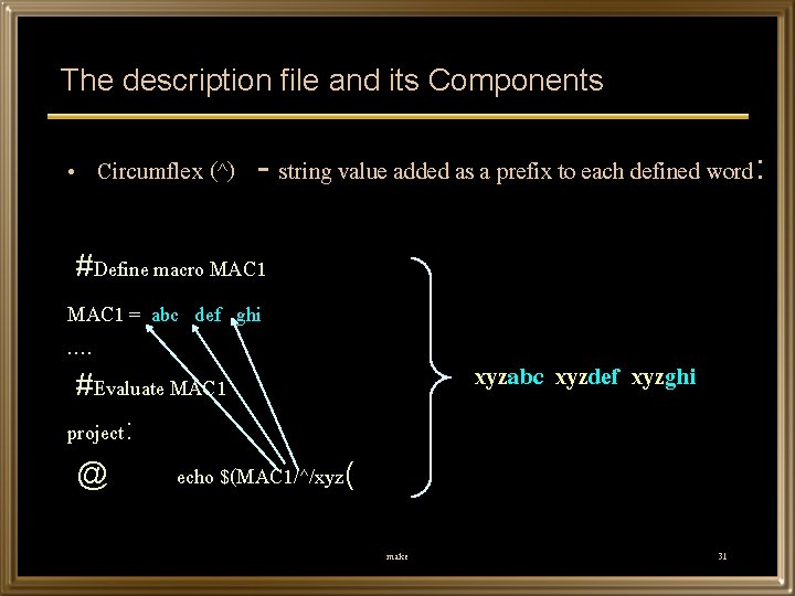 The description file and its Components • Circumflex (^) - string value added as