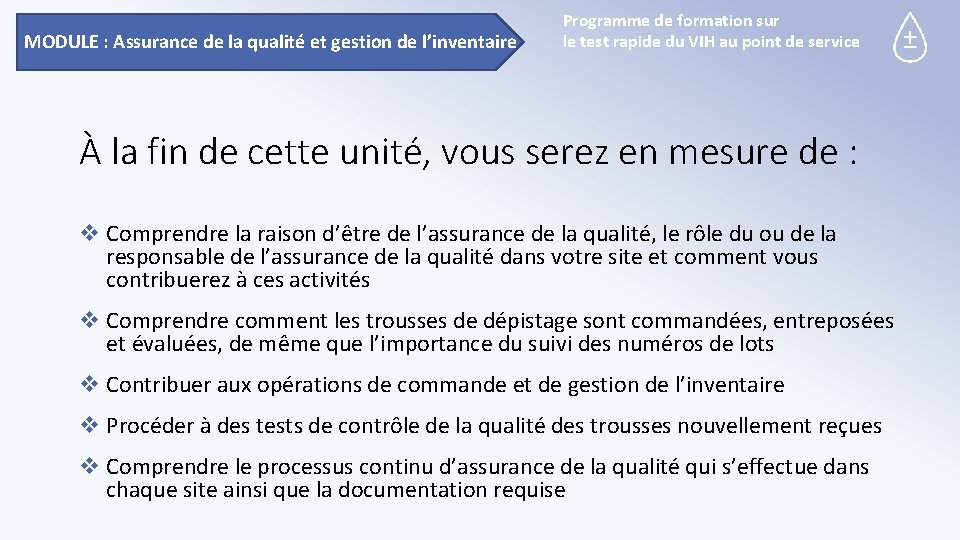 MODULE Assurance de la qualit et gestion de