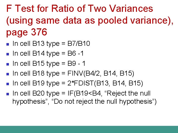 F Test for Ratio of Two Variances (using same data as pooled variance), page