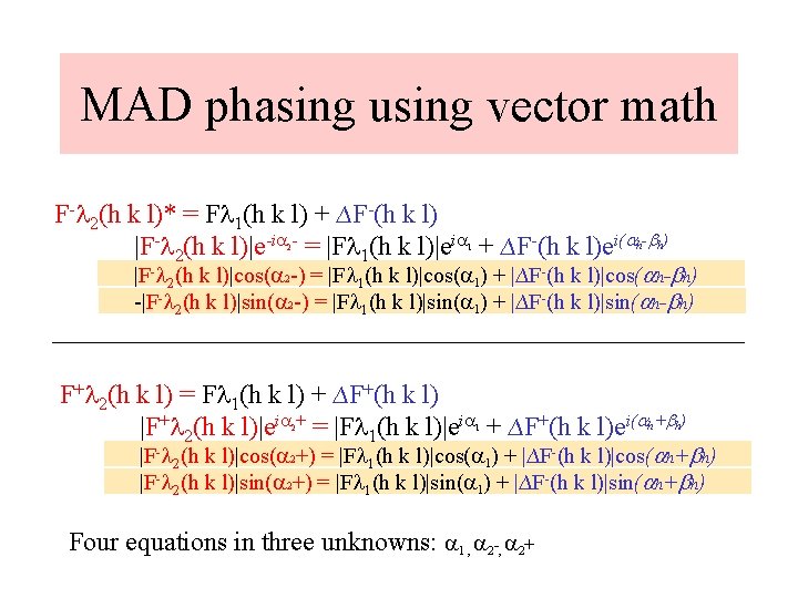MAD phasing using vector math F- 2(h k l)* = F 1(h k l) MAD phasing using vector math F- 2(h k l)* = F 1(h k l)