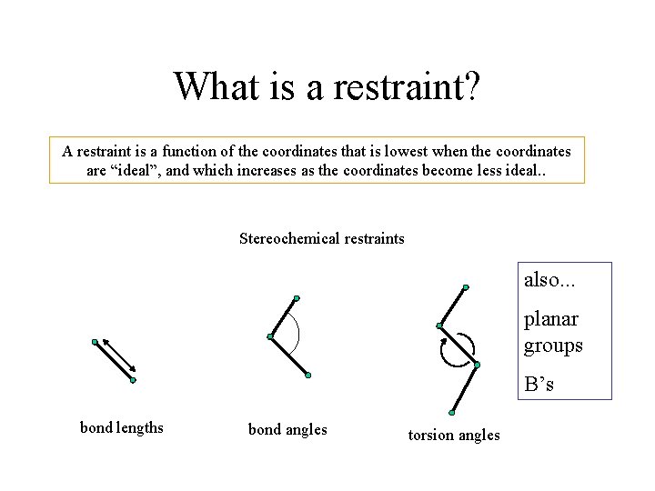 What is a restraint? A restraint is a function of the coordinates that is What is a restraint? A restraint is a function of the coordinates that is