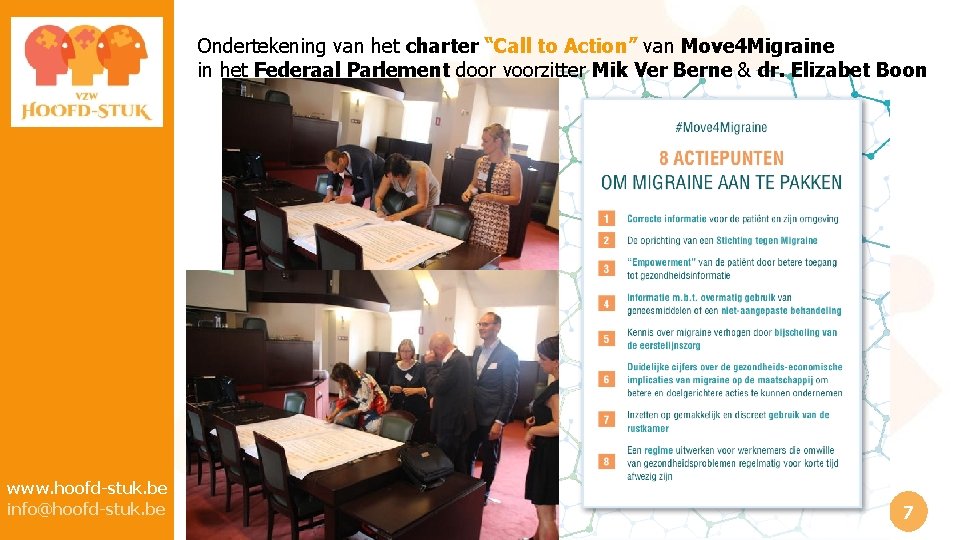 Ondertekening van het charter “Call to Action” van Move 4 Migraine in het Federaal
