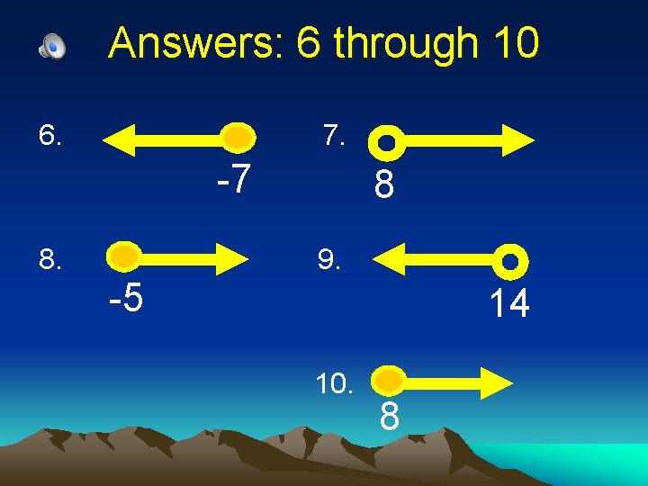 Answers: 6 through 10 6. 7. -7 8. 8 9. -5 14 10. 8