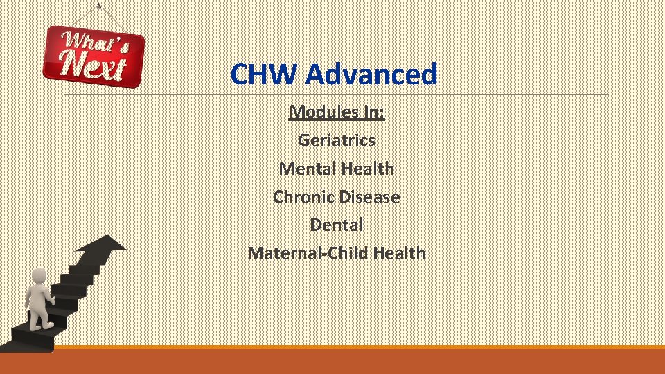 CHW Advanced Modules In: Geriatrics Mental Health Chronic Disease Dental Maternal-Child Health 