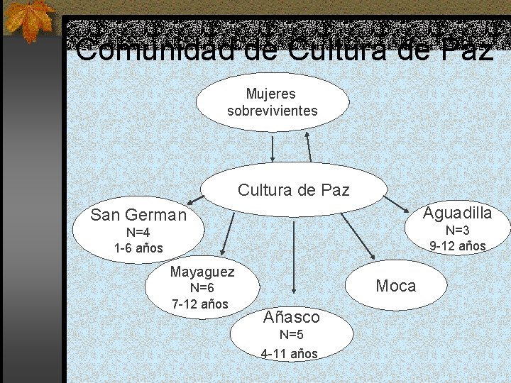 Comunidad de Cultura de Paz Mujeres sobrevivientes Cultura de Paz Aguadilla San German N=3