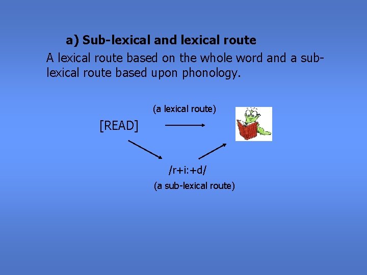 a) Sub-lexical and lexical route A lexical route based on the whole word and