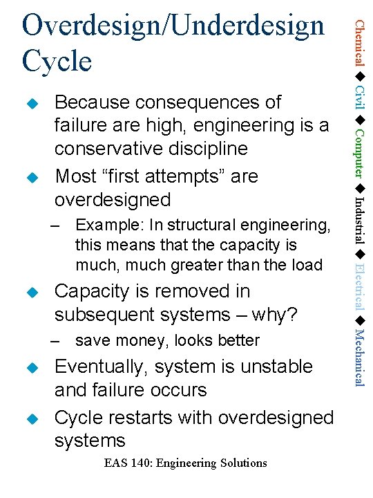  Because consequences of failure are high, engineering is a conservative discipline Most “first