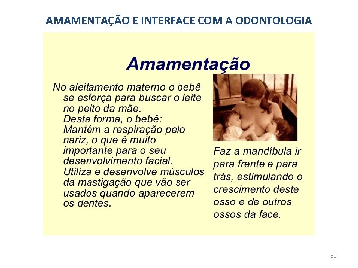 AMAMENTAÇÃO E INTERFACE COM A ODONTOLOGIA 31 